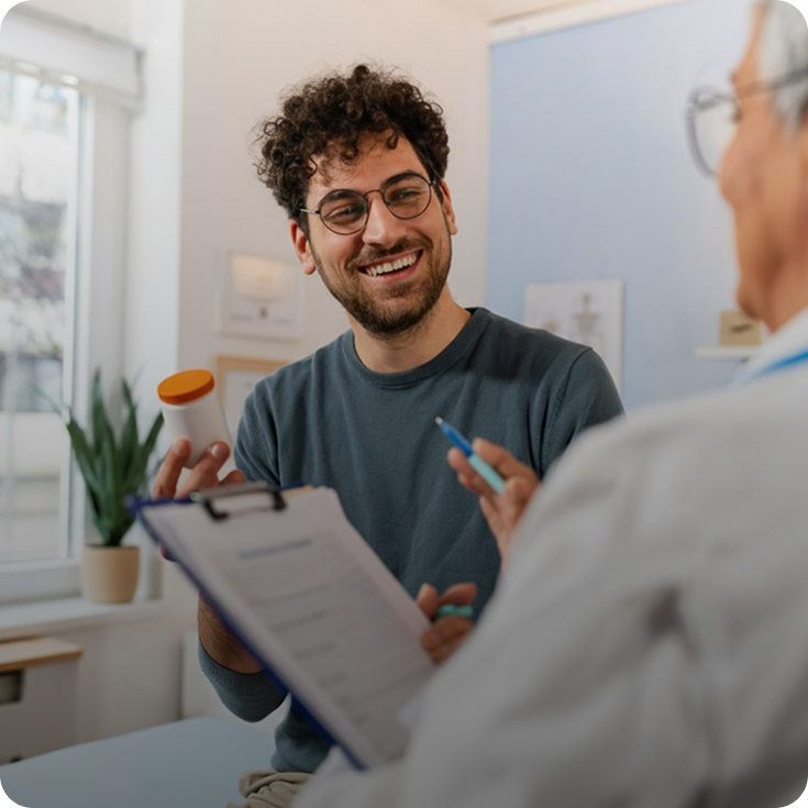 Smiling man talking with a provider – online psychiatry in Bakersfield, CA